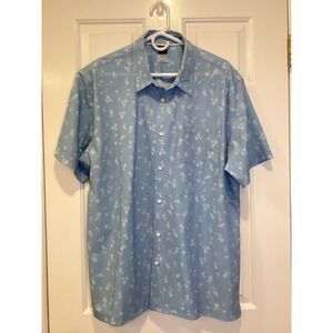 Quicksilver Waterman Short-Sleeve Button Blue White Palm Hawaiian Stretch - XL